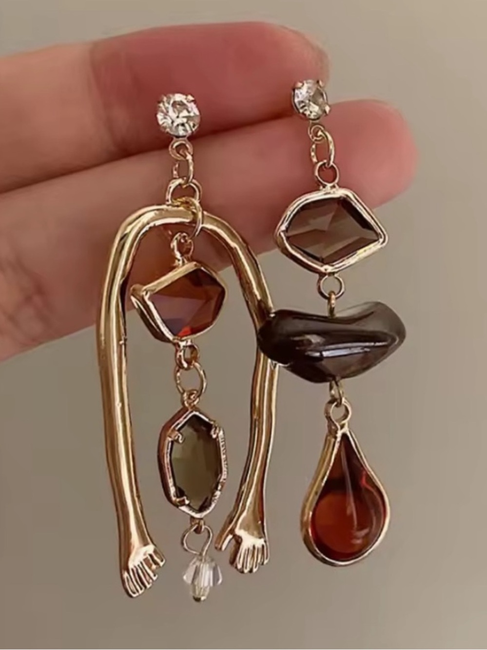 Gold and Brown Abstract Earrings